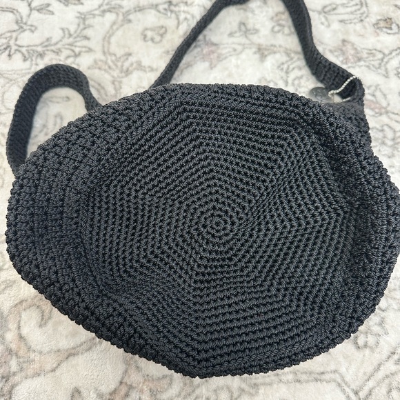 The Sak Black Crochet Bucket Shoulder Bag - Picture 3 of 9